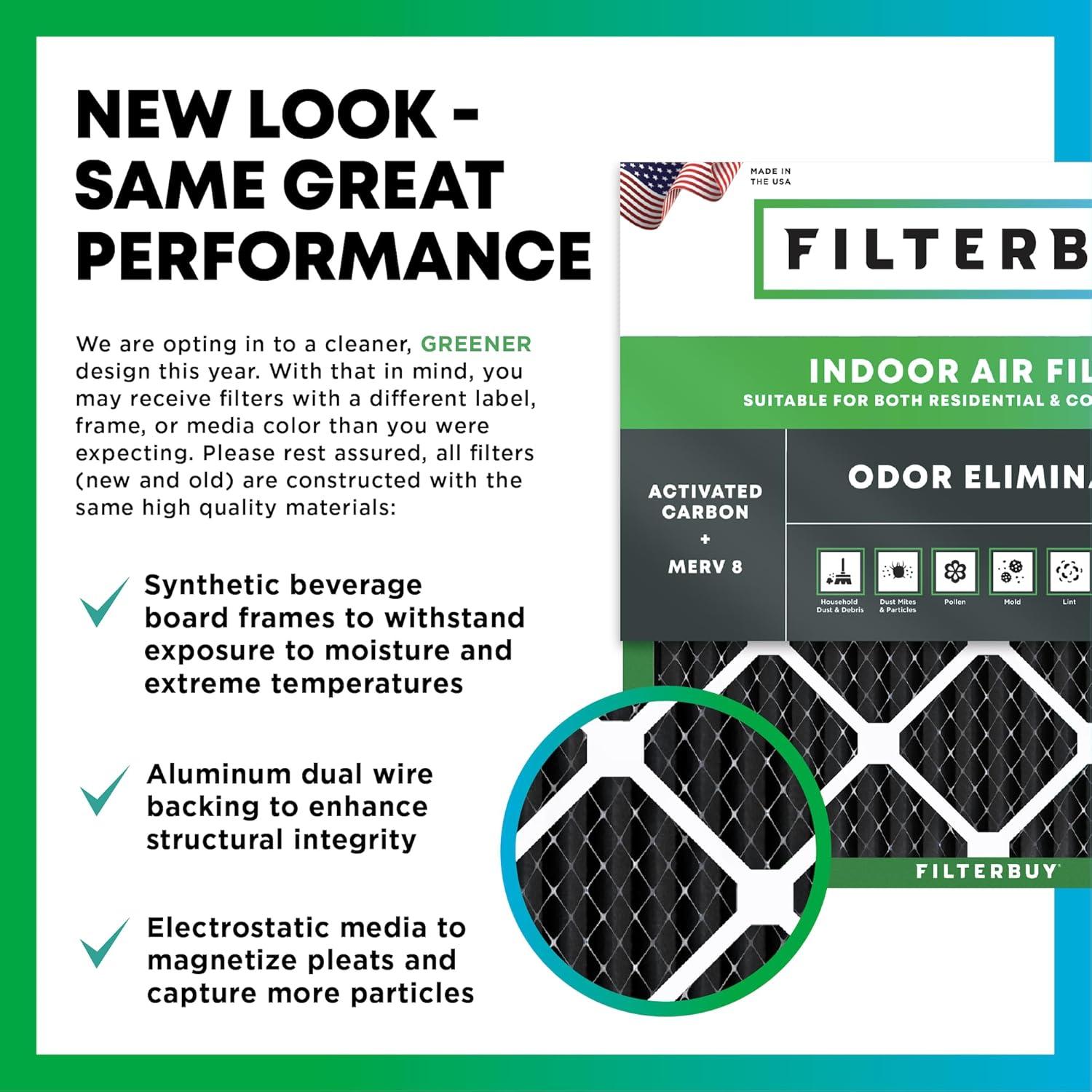 imageFilterbuy 16x24x1 Air Filter MERV 8 Odor Eliminator 12Pack Pleated HVAC AC Furnace Air Filters Replacement with Activated Carbon Actual Size 1538 x 2338 x 075 Inches15x20x1