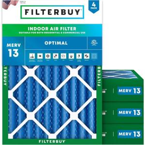 imageFilterbuy 10x14x4 Air Filter MERV 13 Optimal Defense 4Pack Pleated HVAC AC Furnace Air Filters Replacement Actual Size 950 x 1350 x 363 Inches