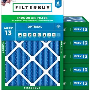 imageFilterbuy 10x14x4 Air Filter MERV 13 Optimal Defense 6Pack Pleated HVAC AC Furnace Air Filters Replacement Actual Size 950 x 1350 x 363 Inches