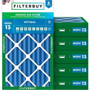imageFilterbuy 10x25x4 Air Filter MERV 13 Optimal Defense 6Pack Pleated HVAC AC Furnace Air Filters Replacement Actual Size 950 x 2450 x 363 Inches