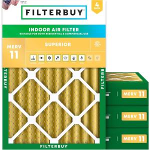 imageFilterbuy 12x18x4 Air Filter MERV 11 Allergen Defense 4Pack Pleated HVAC AC Furnace Air Filters Replacement Actual Size 1150 x 1750 x 363 Inches
