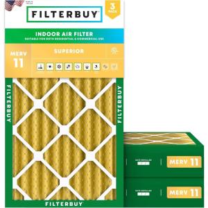 imageFilterbuy 12x27x4 Air Filter MERV 11 Allergen Defense 3Pack Pleated HVAC AC Furnace Air Filters Replacement Actual Size 1150 x 2650 x 363 Inches