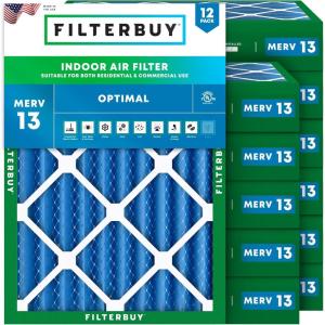 imageFilterbuy 16x2225x4 Air Filter MERV 13 Optimal Defense 12Pack Pleated HVAC AC Furnace Air Filters Replacement Actual Size 1600 x 2225 x 363 Inches