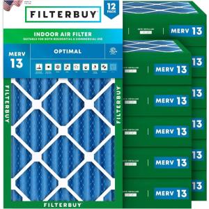 imageFilterbuy 18x30x4 Air Filter MERV 13 Optimal Defense 12Pack Pleated HVAC AC Furnace Air Filters Replacement Actual Size 1750 x 2950 x 363 Inches