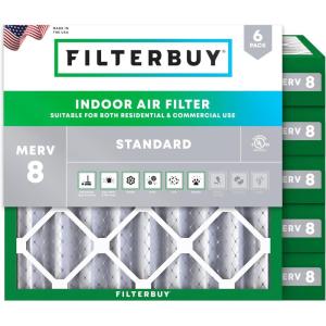 imageFilterbuy 1125x1125x4 Air Filter MERV 8 Dust Defense 6Pack Pleated HVAC AC Furnace Air Filters Replacement Actual Size 1125 x 1125 x 363 Inches