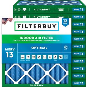 imageFilterbuy 15x15x2 Air Filter MERV 13 Optimal Defense 12Pack Pleated HVAC AC Furnace Air Filters Replacement Actual Size 1500 x 1500 x 175 Inches