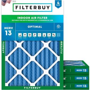 imageFilterbuy 10x14x2 Air Filter MERV 13 Optimal Defense 4Pack Pleated HVAC AC Furnace Air Filters Replacement Actual Size 950 x 1350 x 175 Inches