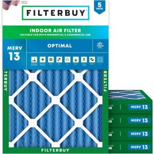 imageFilterbuy 10x14x2 Air Filter MERV 13 Optimal Defense 5Pack Pleated HVAC AC Furnace Air Filters Replacement Actual Size 950 x 1350 x 175 Inches