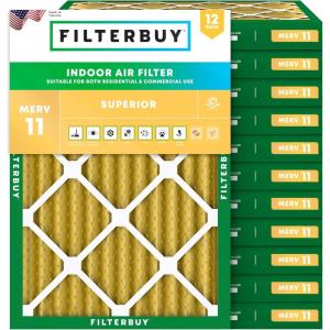 imageFilterbuy 10x15x2 Air Filter MERV 11 Allergen Defense 12Pack Pleated HVAC AC Furnace Air Filters Replacement Actual Size 950 x 1450 x 175 Inches