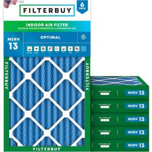 imageFilterbuy 10x25x2 Air Filter MERV 13 Optimal Defense 6Pack Pleated HVAC AC Furnace Air Filters Replacement Actual Size 950 x 2450 x 175 Inches