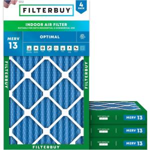 imageFilterbuy 115x21x2 Air Filter MERV 13 Optimal Defense 4Pack Pleated HVAC AC Furnace Air Filters Replacement Actual Size 1150 x 2100 x 175 Inches