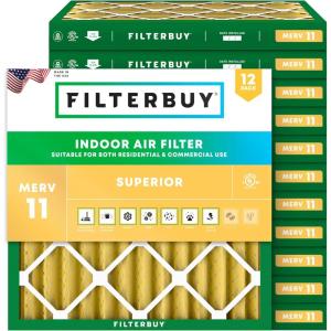 imageFilterbuy 12x12x2 Air Filter MERV 11 Allergen Defense 12Pack Pleated HVAC AC Furnace Air Filters Replacement Actual Size 1150 x 1150 x 175 Inches