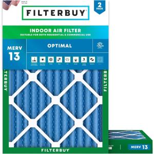 imageFilterbuy 12x16x2 Air Filter MERV 13 Optimal Defense 2Pack Pleated HVAC AC Furnace Air Filters Replacement Actual Size 1150 x 1550 x 175 Inches