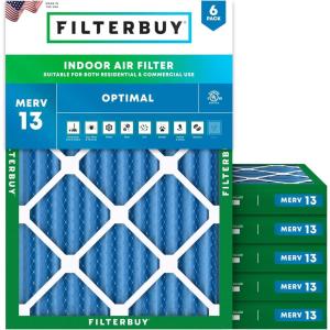 imageFilterbuy 13x18x2 Air Filter MERV 13 Optimal Defense 6Pack Pleated HVAC AC Furnace Air Filters Replacement Actual Size 1300 x 1800 x 175 Inches