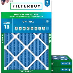 imageFilterbuy 145x19x2 Air Filter MERV 13 Optimal Defense 3Pack Pleated HVAC AC Furnace Air Filters Replacement Actual Size 1450 x 1900 x 175 Inches