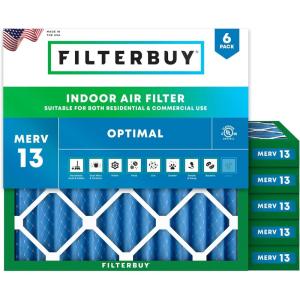 imageFilterbuy 21x21x2 Air Filter MERV 13 Optimal Defense 6Pack Pleated HVAC AC Furnace Air Filters Replacement Actual Size 2050 x 2050 x 175 Inches
