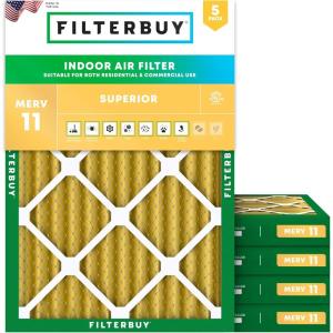 imageFilterbuy 10x14x2 Air Filter MERV 11 Allergen Defense 5Pack Pleated HVAC AC Furnace Air Filters Replacement Actual Size 950 x 1350 x 175 Inches