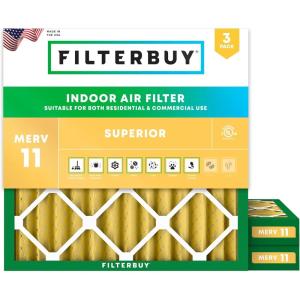 imageFilterbuy 12x12x2 Air Filter MERV 11 Allergen Defense 3Pack Pleated HVAC AC Furnace Air Filters Replacement Actual Size 1150 x 1150 x 175 Inches
