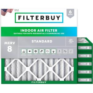 imageFilterbuy 12x12x2 Air Filter MERV 8 Dust Defense 6Pack Pleated HVAC AC Furnace Air Filters Replacement Actual Size 1150 x 1150 x 175 Inches
