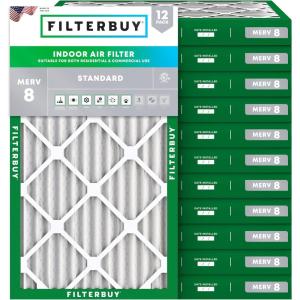 imageFilterbuy 12x265x2 Air Filter MERV 8 Dust Defense 12Pack Pleated HVAC AC Furnace Air Filters Replacement Actual Size 1200 x 2650 x 175 Inches