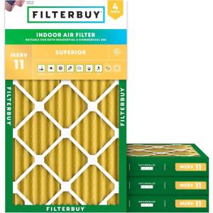 imageFilterbuy 12x30x2 Air Filter MERV 11 Allergen Defense 4Pack Pleated HVAC AC Furnace Air Filters Replacement Actual Size 1150 x 2950 x 175 Inches