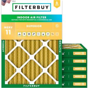 imageFilterbuy 165x22x2 Air Filter MERV 11 Allergen Defense 6Pack Pleated HVAC AC Furnace Air Filters Replacement Actual Size 1650 x 2200 x 175 Inches