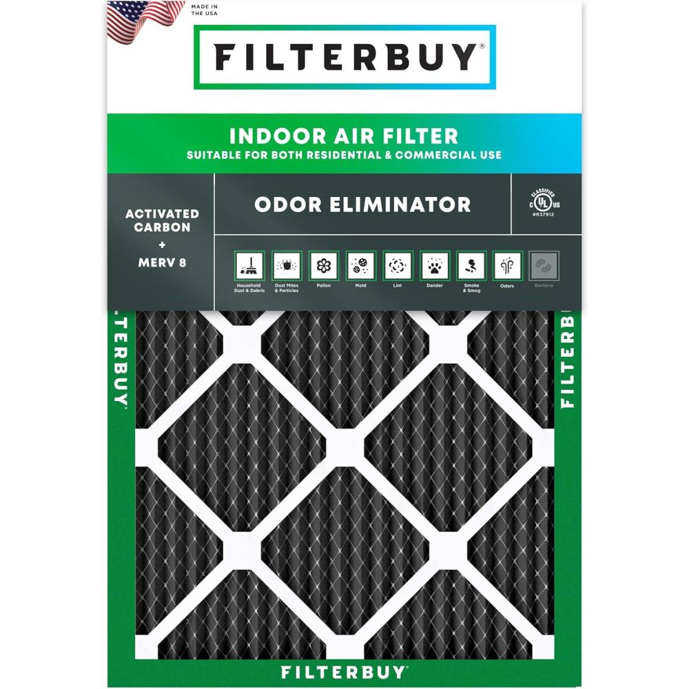 imageFilterbuy 10x30x1 Air Filter MERV 8 Odor Eliminator 1Pack Pleated HVAC AC Furnace Air Filters Replacement with Activated Carbon Actual Size 950 x 2950 x 075 Inches16x18x1
