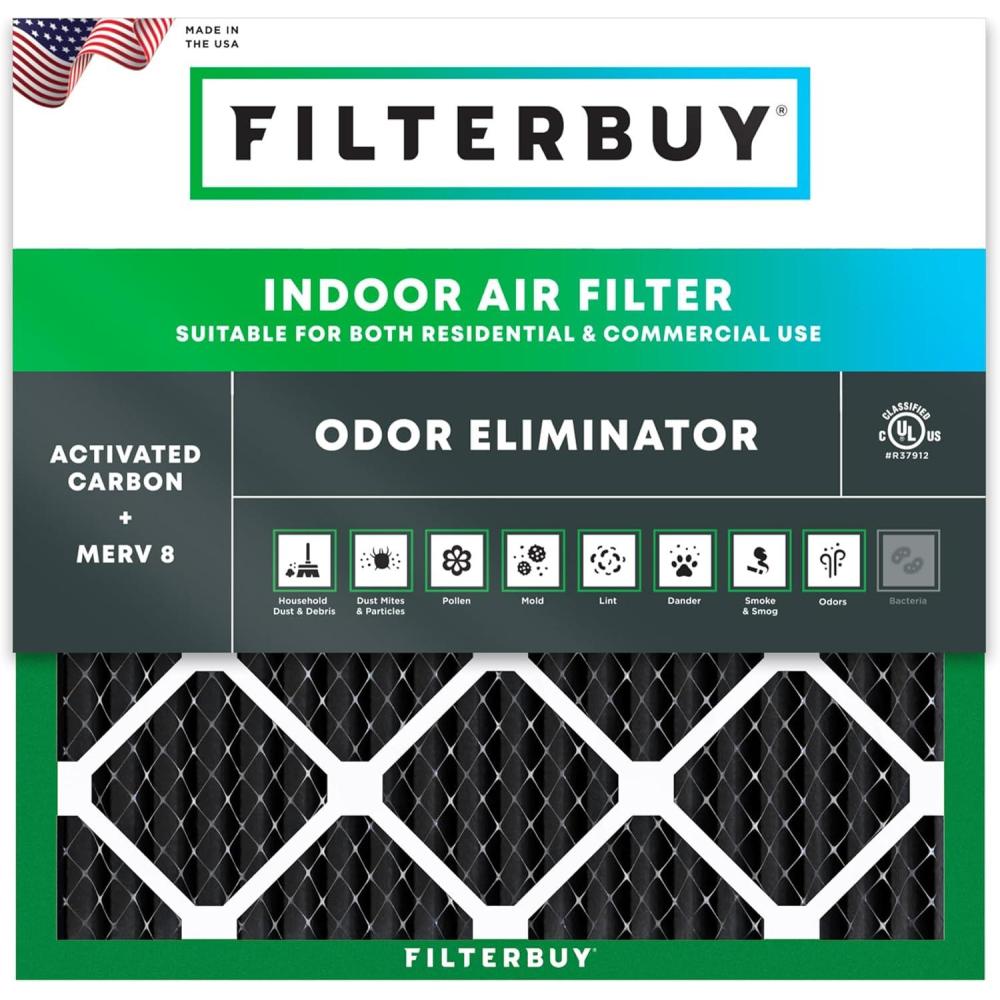 imageFilterbuy 10x30x1 Air Filter MERV 8 Odor Eliminator 1Pack Pleated HVAC AC Furnace Air Filters Replacement with Activated Carbon Actual Size 950 x 2950 x 075 Inches10x10x1
