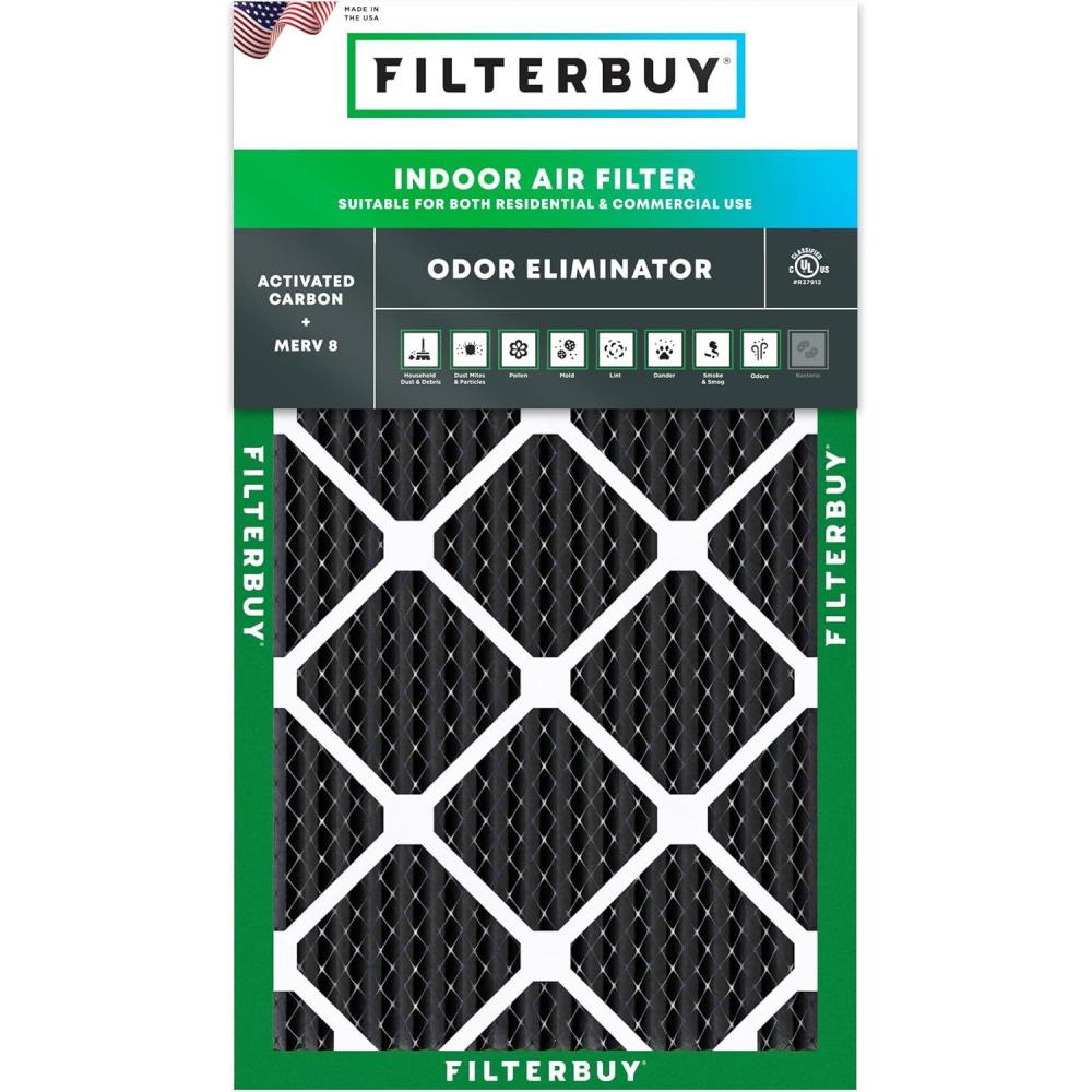 imageFilterbuy 10x30x1 Air Filter MERV 8 Odor Eliminator 1Pack Pleated HVAC AC Furnace Air Filters Replacement with Activated Carbon Actual Size 950 x 2950 x 075 Inches14x30x1