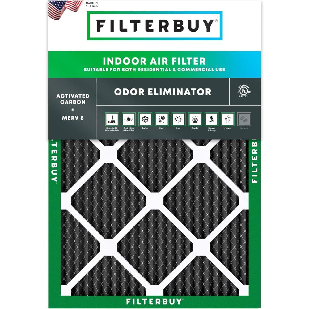 imageFilterbuy 10x30x1 Air Filter MERV 8 Odor Eliminator 1Pack Pleated HVAC AC Furnace Air Filters Replacement with Activated Carbon Actual Size 950 x 2950 x 075 Inches18x25x1
