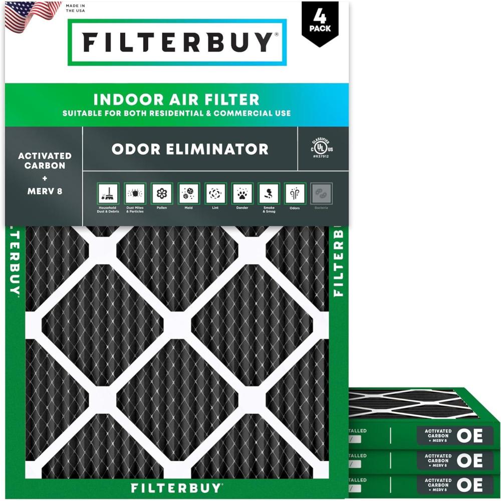imageFilterbuy 12x24x1 Air Filter MERV 8 Odor Eliminator 4Pack Pleated HVAC AC Furnace Air Filters Replacement with Activated Carbon Actual Size 1150 x 2350 x 075 Inches20x23x1