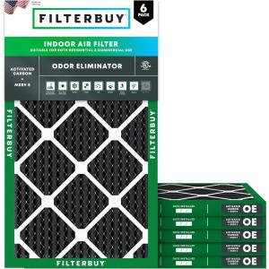 imageFilterbuy 10x10x1 Air Filter MERV 8 MPR 700 Odor Eliminator Replacement 6Pack Electrostatic Pleated HVAC AC Furnace Filters wActivated Carbon Made in USA Actual Size 950 x 950 x 07510x24x1