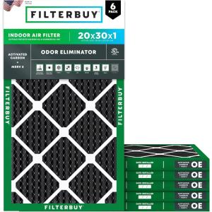 imageFilterbuy 10x10x1 Air Filter MERV 8 MPR 700 Odor Eliminator Replacement 6Pack Electrostatic Pleated HVAC AC Furnace Filters wActivated Carbon Made in USA Actual Size 950 x 950 x 07520x30x1