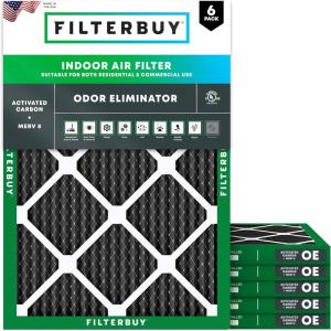 imageFilterbuy 10x10x1 Air Filter MERV 8 MPR 700 Odor Eliminator Replacement 6Pack Electrostatic Pleated HVAC AC Furnace Filters wActivated Carbon Made in USA Actual Size 950 x 950 x 07518x24x1