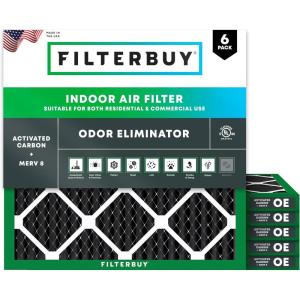 imageFilterbuy 10x10x1 Air Filter MERV 8 MPR 700 Odor Eliminator Replacement 6Pack Electrostatic Pleated HVAC AC Furnace Filters wActivated Carbon Made in USA Actual Size 950 x 950 x 07518x18x1