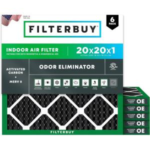 imageFilterbuy 10x10x1 Air Filter MERV 8 MPR 700 Odor Eliminator Replacement 6Pack Electrostatic Pleated HVAC AC Furnace Filters wActivated Carbon Made in USA Actual Size 950 x 950 x 07520x20x1