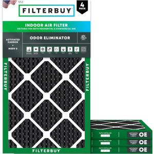 imageFilterbuy 12x24x1 Air Filter MERV 8 Odor Eliminator 4Pack Pleated HVAC AC Furnace Air Filters Replacement with Activated Carbon Actual Size 1150 x 2350 x 075 Inches12x24x1