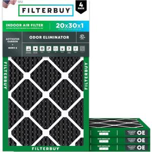 imageFilterbuy 12x24x1 Air Filter MERV 8 Odor Eliminator 4Pack Pleated HVAC AC Furnace Air Filters Replacement with Activated Carbon Actual Size 1150 x 2350 x 075 Inches20x30x1