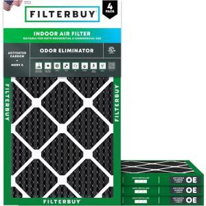 imageFilterbuy 12x24x1 Air Filter MERV 8 Odor Eliminator 4Pack Pleated HVAC AC Furnace Air Filters Replacement with Activated Carbon Actual Size 1150 x 2350 x 075 Inches14x25x1