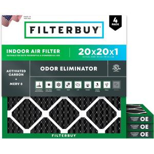 imageFilterbuy 12x24x1 Air Filter MERV 8 Odor Eliminator 4Pack Pleated HVAC AC Furnace Air Filters Replacement with Activated Carbon Actual Size 1150 x 2350 x 075 Inches20x20x1