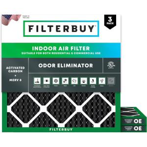 imageFilterbuy 12x30x1 Air Filter MERV 8 Odor Eliminator 3Pack Pleated HVAC AC Furnace Air Filters Replacement with Activated Carbon Actual Size 1188 x 2988 x 075 Inches10x10x1