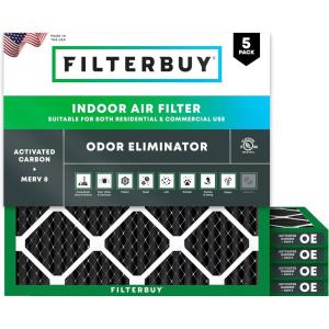 imageFilterbuy 14x30x1 Air Filter MERV 8 Odor Eliminator 5Pack Pleated HVAC AC Furnace Air Filters Replacement with Activated Carbon Actual Size 1388 x 2988 x 075 Inches12x12x1