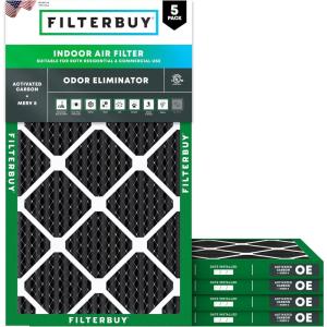 imageFilterbuy 14x30x1 Air Filter MERV 8 Odor Eliminator 5Pack Pleated HVAC AC Furnace Air Filters Replacement with Activated Carbon Actual Size 1388 x 2988 x 075 Inches16x30x1
