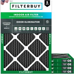 imageFilterbuy 14x30x1 Air Filter MERV 8 Odor Eliminator 5Pack Pleated HVAC AC Furnace Air Filters Replacement with Activated Carbon Actual Size 1388 x 2988 x 075 Inches18x25x1