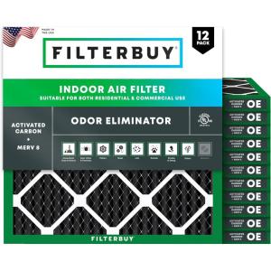 imageFilterbuy 16x24x1 Air Filter MERV 8 Odor Eliminator 12Pack Pleated HVAC AC Furnace Air Filters Replacement with Activated Carbon Actual Size 1538 x 2338 x 075 Inches24x24x1