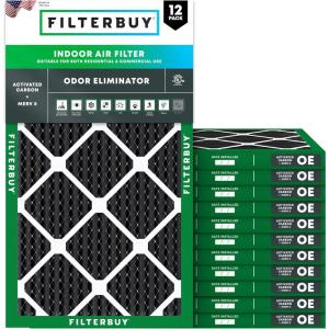 imageFilterbuy 16x24x1 Air Filter MERV 8 Odor Eliminator 12Pack Pleated HVAC AC Furnace Air Filters Replacement with Activated Carbon Actual Size 1538 x 2338 x 075 Inches12x24x1