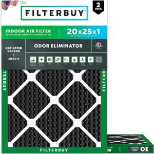 imageFilterbuy 17x25x1 Air Filter MERV 8 Odor Eliminator 2Pack Pleated HVAC AC Furnace Air Filters Replacement with Activated Carbon Actual Size 1650 x 2450 x 075 Inches20x25x1