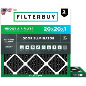 imageFilterbuy 17x25x1 Air Filter MERV 8 Odor Eliminator 2Pack Pleated HVAC AC Furnace Air Filters Replacement with Activated Carbon Actual Size 1650 x 2450 x 075 Inches20x20x1