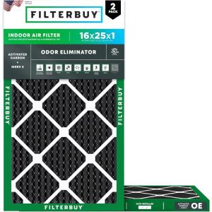 imageFilterbuy 17x25x1 Air Filter MERV 8 Odor Eliminator 2Pack Pleated HVAC AC Furnace Air Filters Replacement with Activated Carbon Actual Size 1650 x 2450 x 075 Inches16x25x1