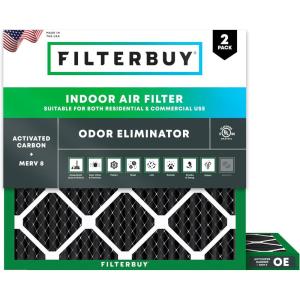 imageFilterbuy 17x25x1 Air Filter MERV 8 Odor Eliminator 2Pack Pleated HVAC AC Furnace Air Filters Replacement with Activated Carbon Actual Size 1650 x 2450 x 075 Inches24x24x1